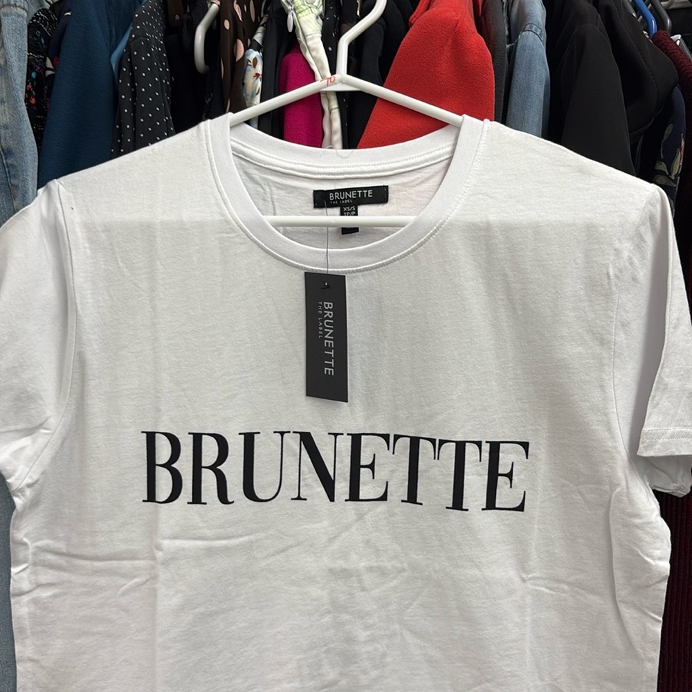 Brunette The Label White Tee with Black Print